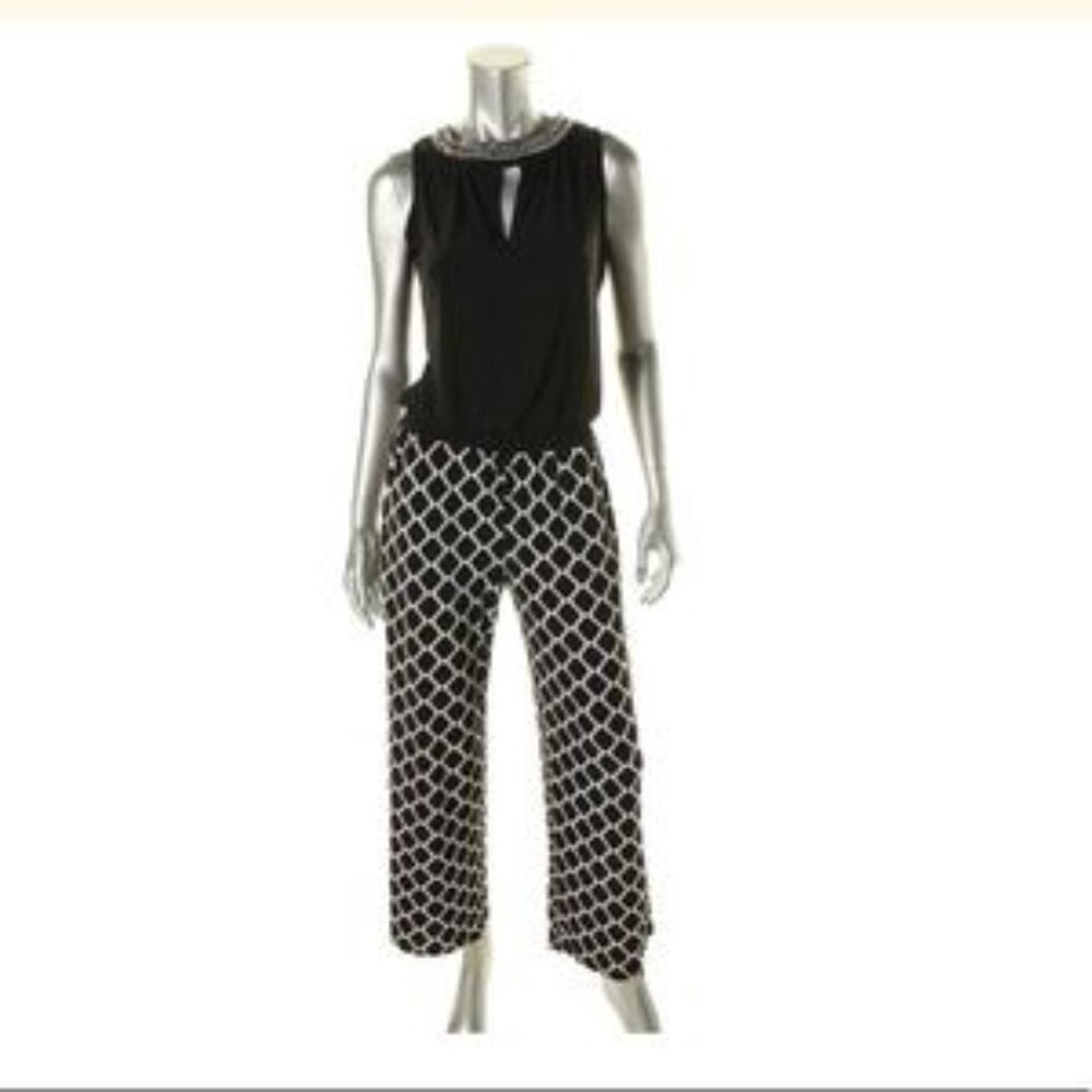 INC Petite | Women’s Sleeveless Jeweled Jumpsuit w Pockets  | Black Whit…
